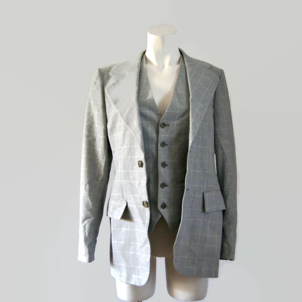 Vintage Yves Saint Laurent YSL Plaid Blazer And Vest Suit 2-Pc 1970s